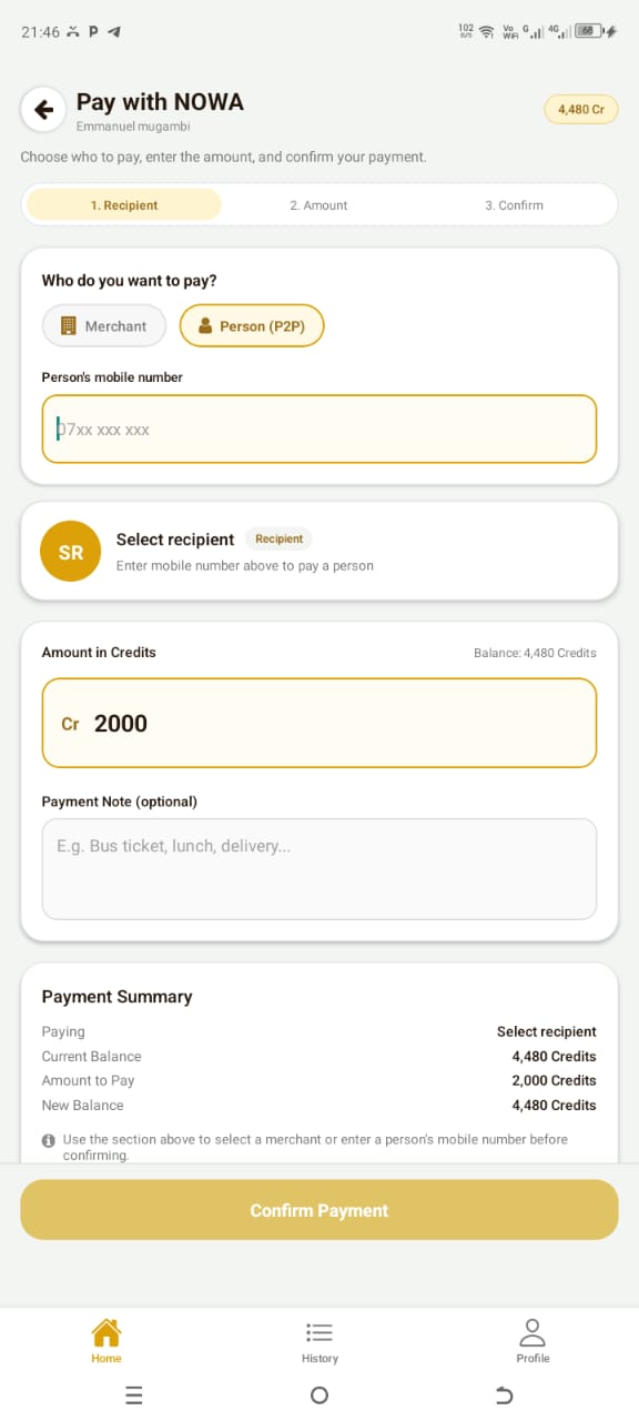 Pay screen